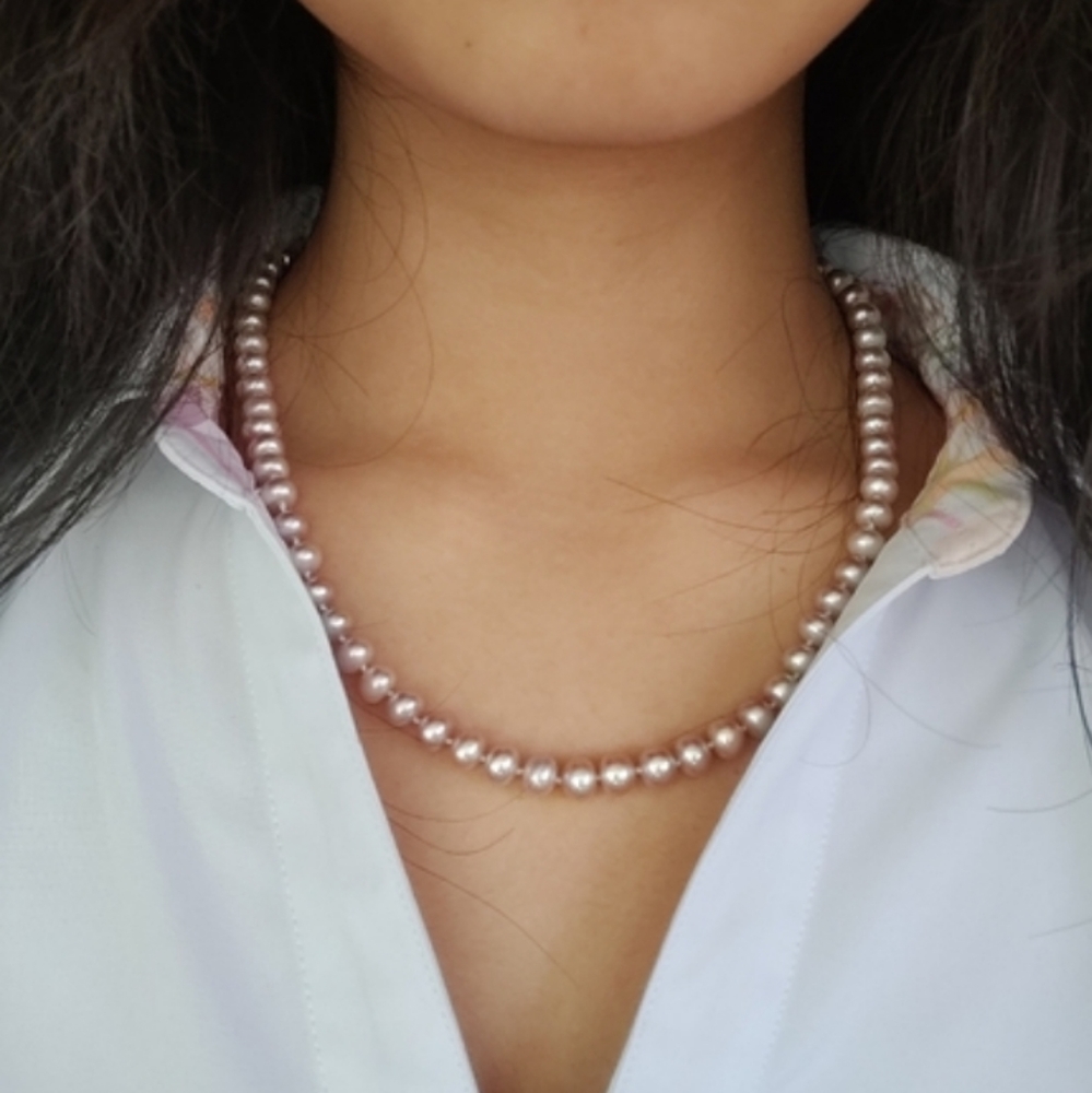 Genuine Dark Rose Cream Pearl Necklace